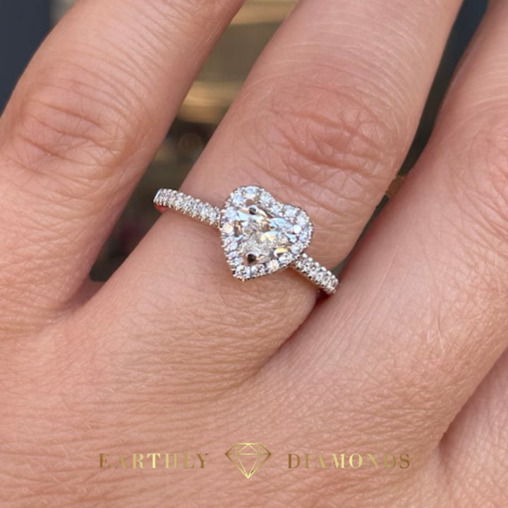 1Ct Halo Heart Diamond Pave Ring
