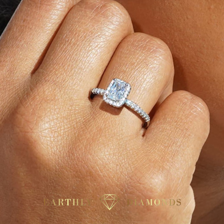 1Ct Halo Radiant Diamond Pave Ring