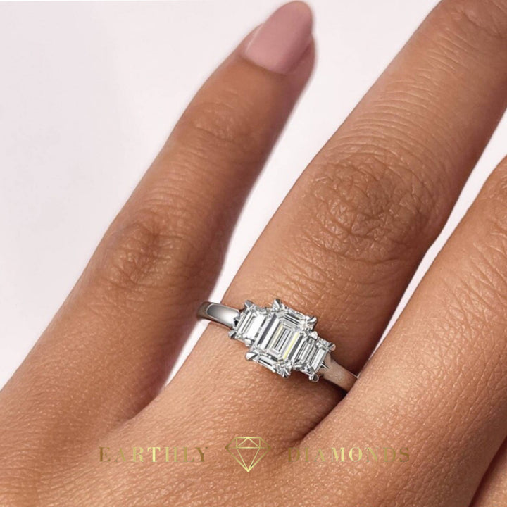 1Ct Emerald Three Stones Ring