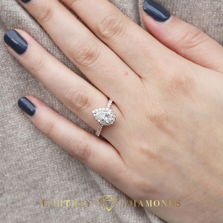 1Ct Halo Pear Diamond Pave Ring