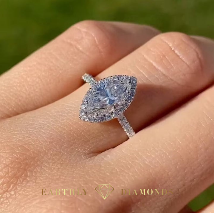 1Ct Halo Marquise Diamond Pave Ring