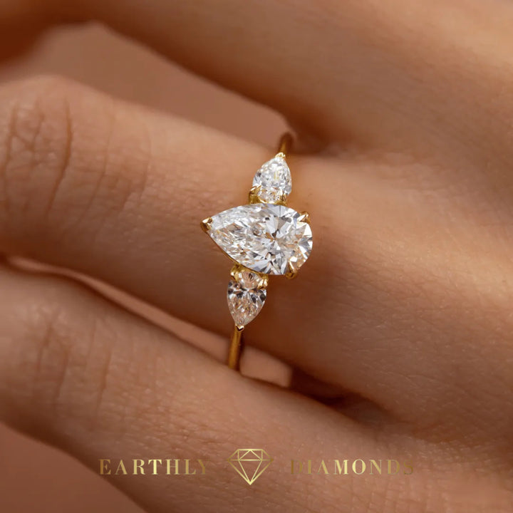 1Ct Pear Three Stones Ring