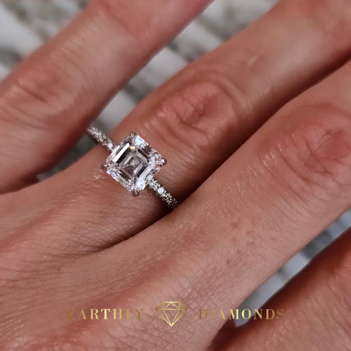 1Ct Asscher With Side Diamonds Ring