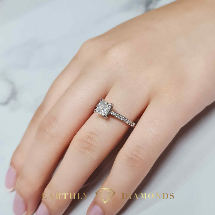 1CT Princess with side Diamonds Ring