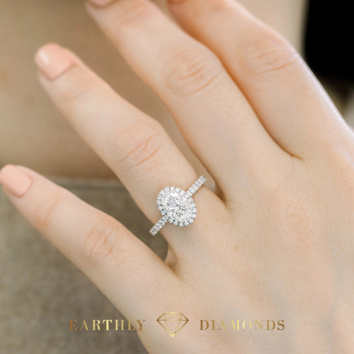 1Ct Halo Oval Diamond Pave Ring