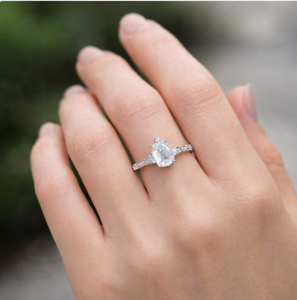 1Ct Peer Met Zij- En Verborgen Halo Diamanten Ring