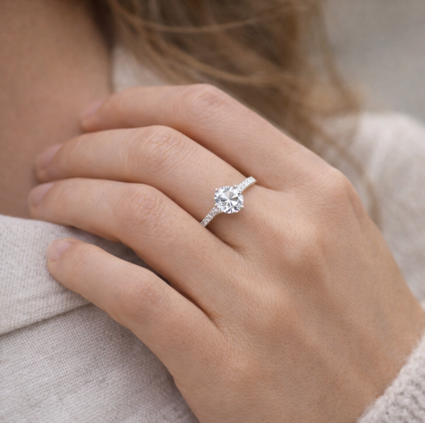 1ct ronde met zij- en verborgen halo diamanten ring