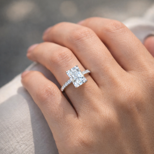 1ct Radiant ring met zijdiamanten