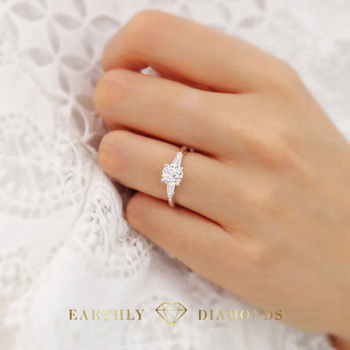 1CT Solitaire Round Diamond With Baguettes On Sides Ring