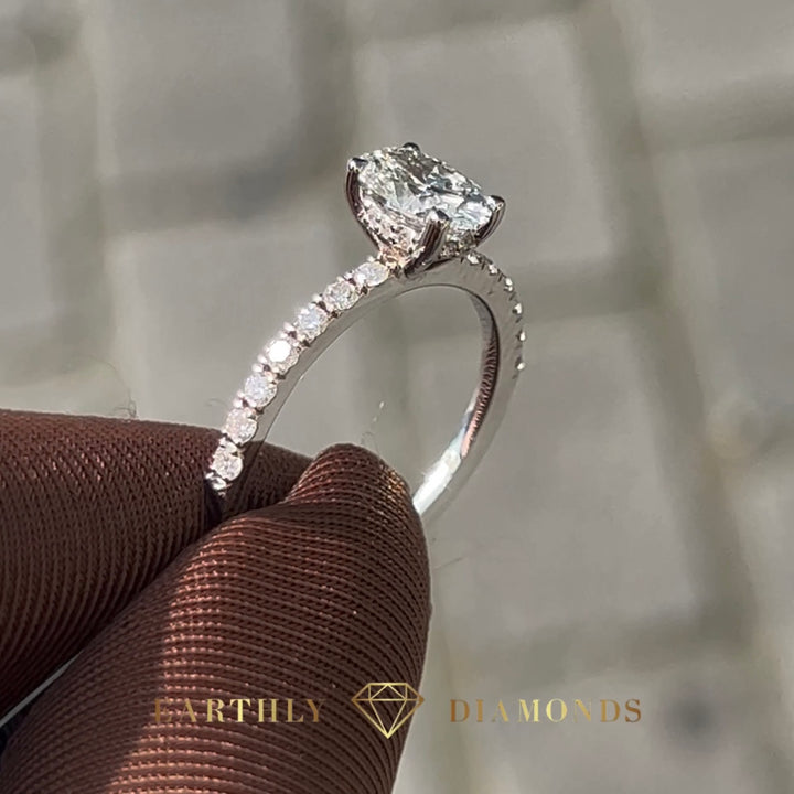 1Ct Oval With Side And Hidden Halo Diamonds Ring