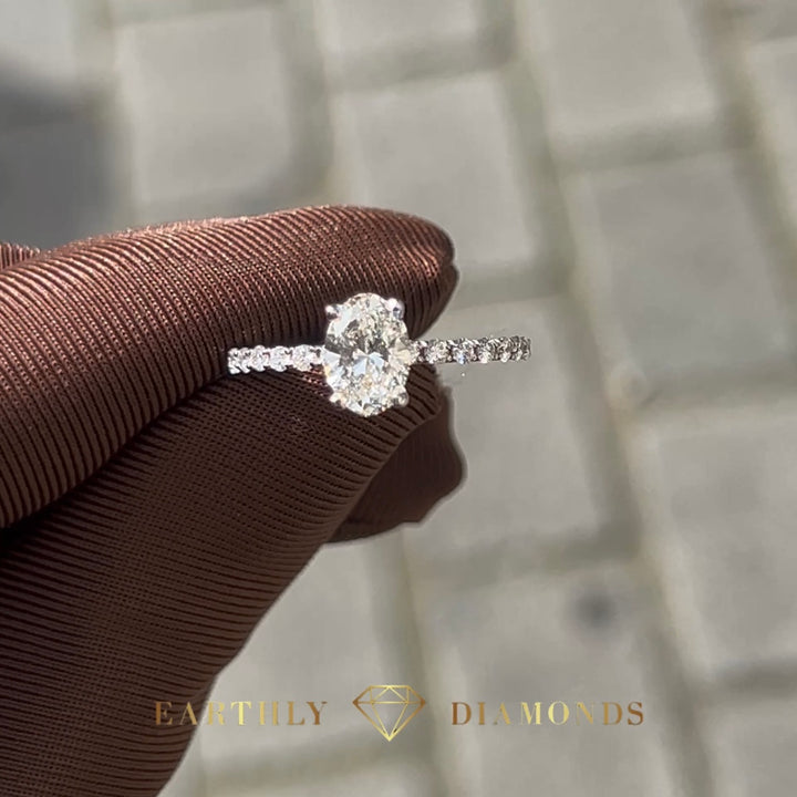 1Ct Oval With Side And Hidden Halo Diamonds Ring