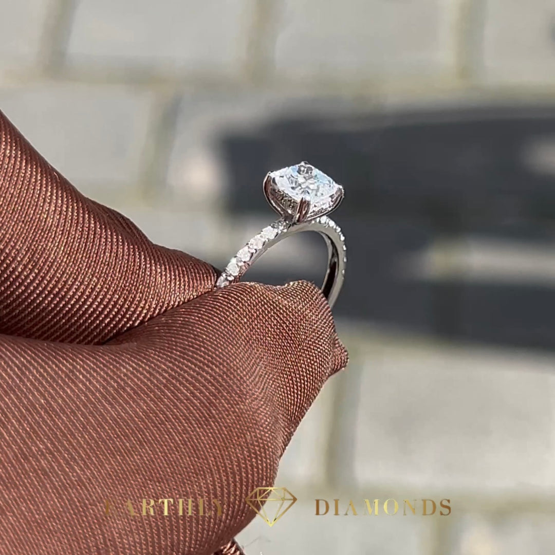 1Ct Cushion With Side And Hidden Halo Diamonds Ring