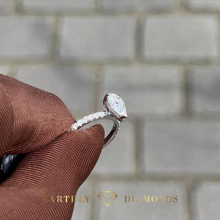 1Ct Pear With Side And Hidden Halo Diamond Ring