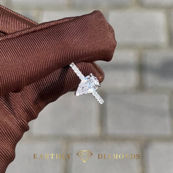 1Ct Pear With Side And Hidden Halo Diamond Ring