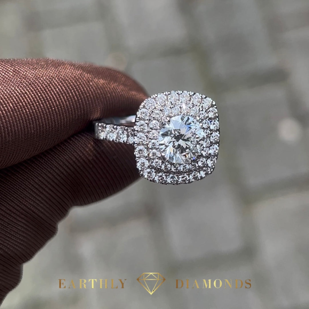 1,50Ct Double Halo Cushion Diamond Pave Ring