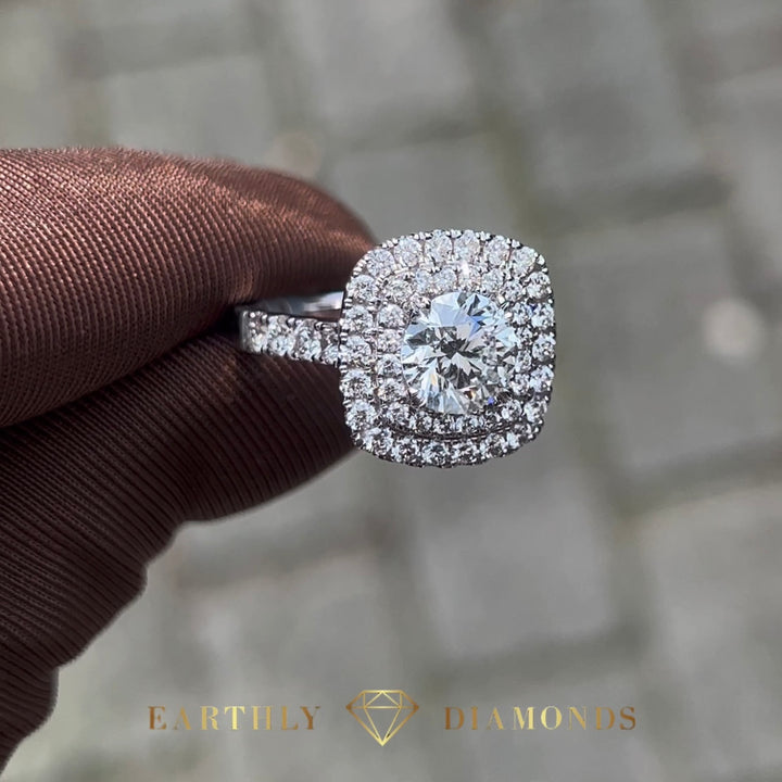 1,50Ct Double Halo Cushion Diamond Pave Ring