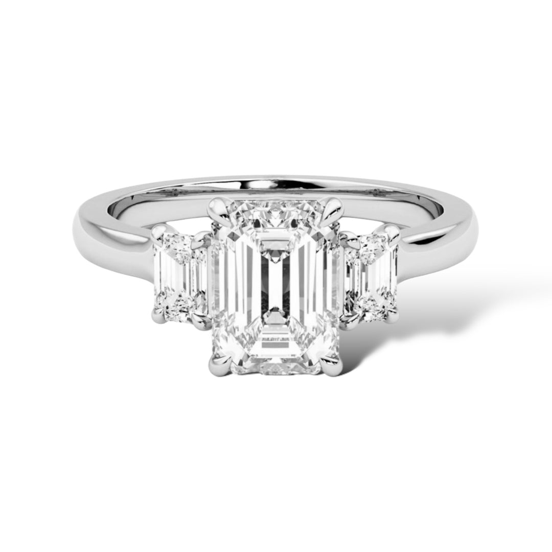 1Ct Emerald Three Stones Ring