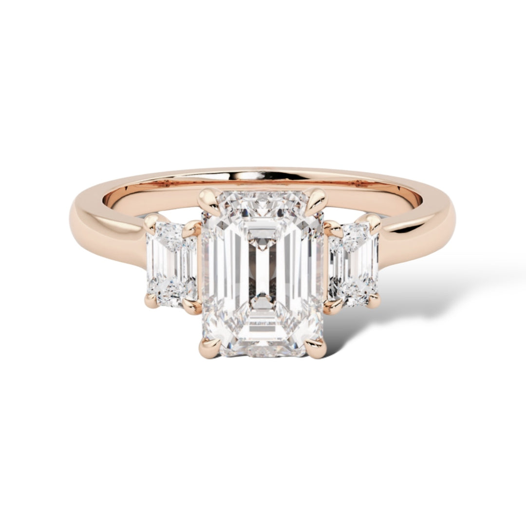 1Ct Emerald Three Stones Ring