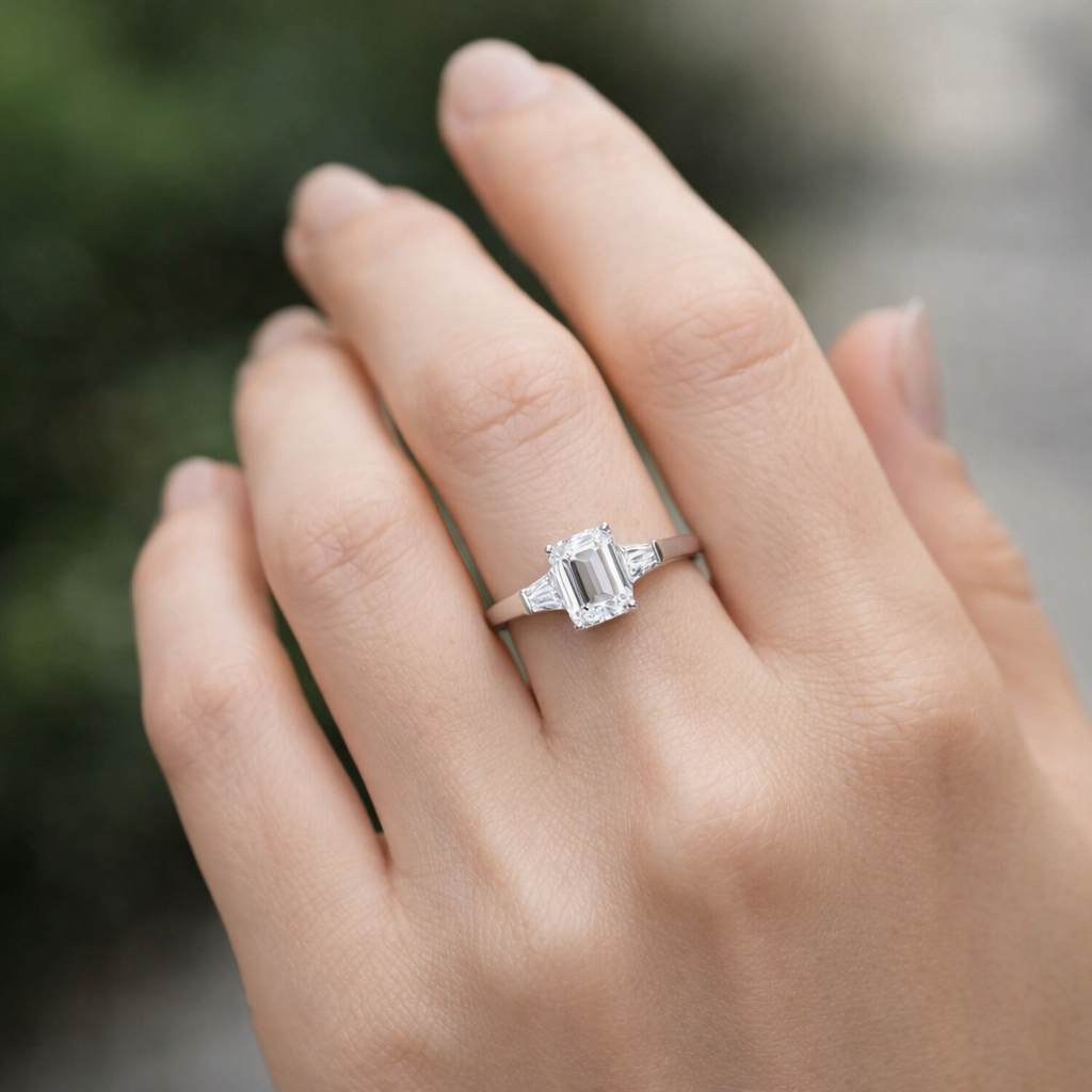 1Ct Smaragd Met Baguettes Ring