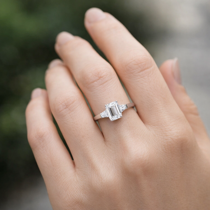 1Ct Smaragd Met Baguettes Ring